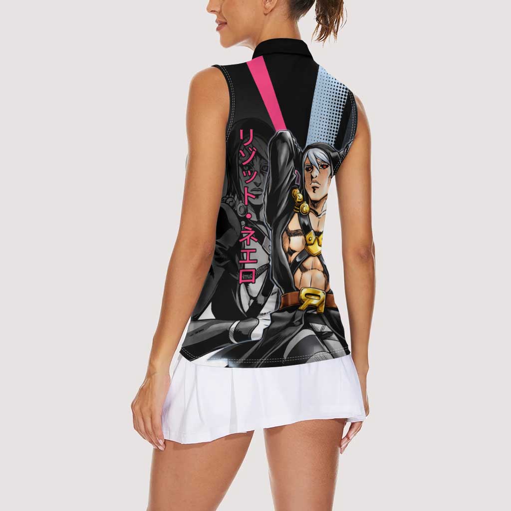Risotto Nero JoJo’s Bizarre Adventure Women Sleeveless Polo Shirt with Dark Manga Style Graphic - The Mazicc