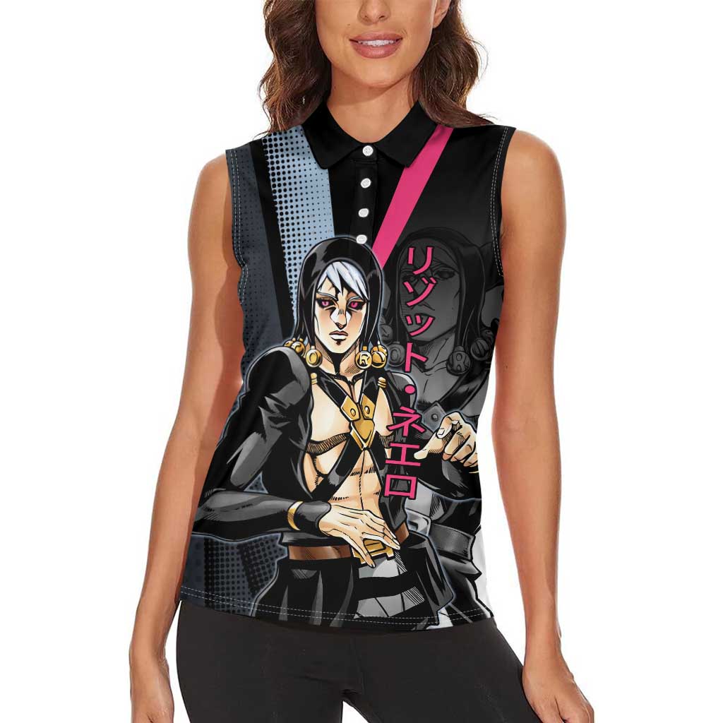 Risotto Nero JoJo’s Bizarre Adventure Women Sleeveless Polo Shirt with Dark Manga Style Graphic - The Mazicc