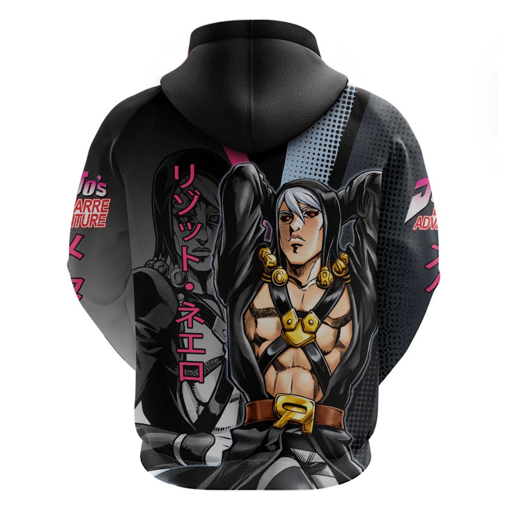 Risotto Nero JoJo’s Bizarre Adventure Zip Hoodie with Dark Manga Style Graphic - The Mazicc