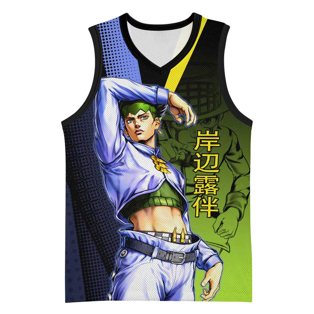 Rohan Kishibe JoJo’s Bizarre Adventure Basketball Jersey with Heaven's Door Stand and Manga Style - The Mazicc