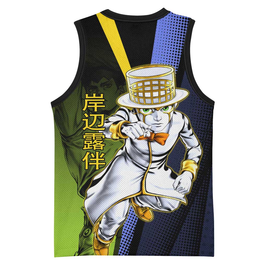 Rohan Kishibe JoJo’s Bizarre Adventure Basketball Jersey with Heaven's Door Stand and Manga Style - The Mazicc