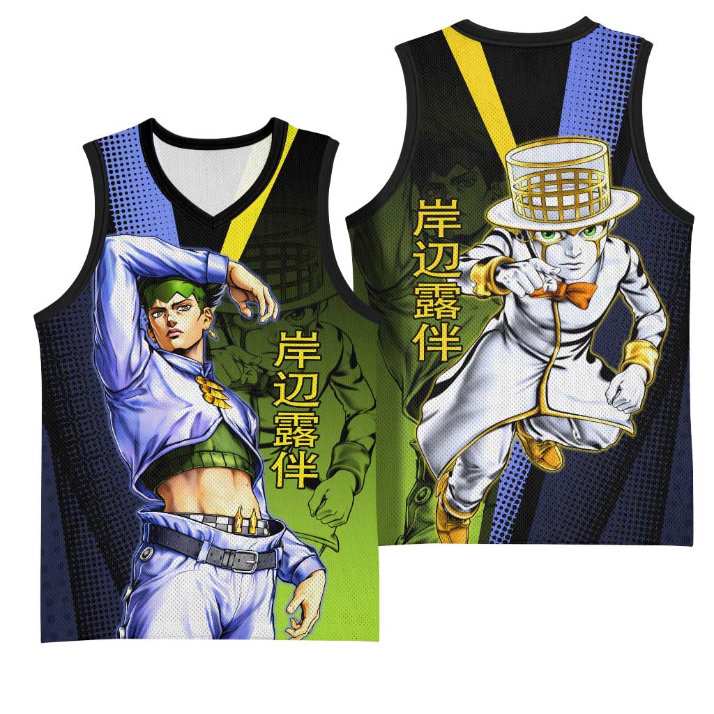 Rohan Kishibe JoJo’s Bizarre Adventure Basketball Jersey with Heaven's Door Stand and Manga Style - The Mazicc