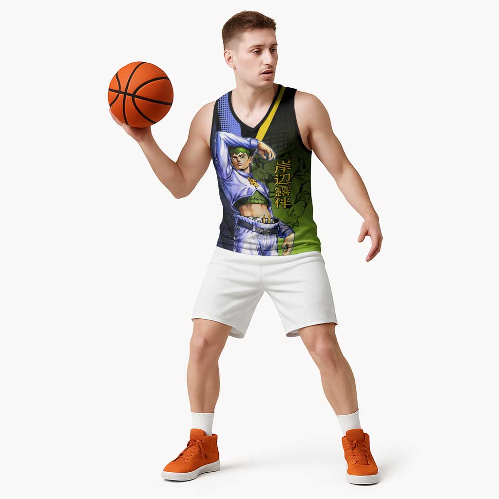 Rohan Kishibe JoJo’s Bizarre Adventure Basketball Jersey with Heaven's Door Stand and Manga Style - The Mazicc