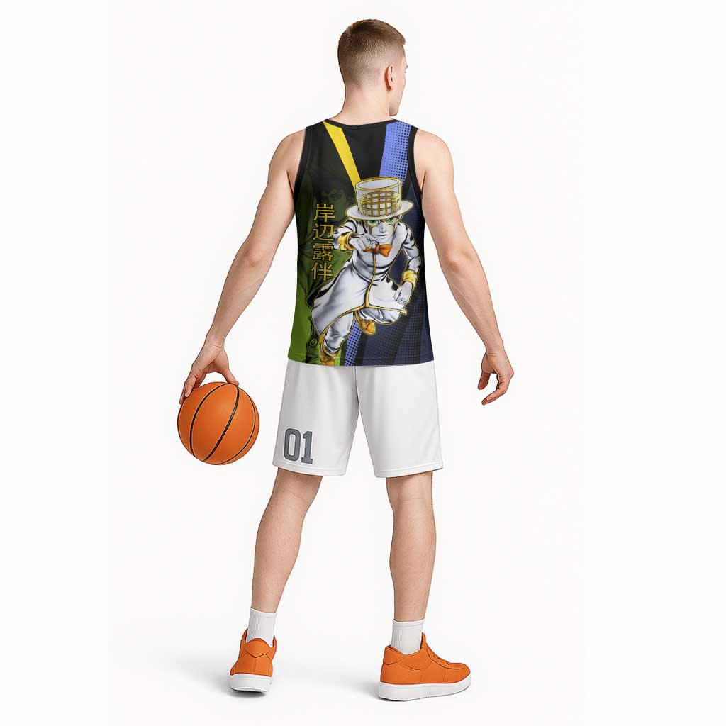 Rohan Kishibe JoJo’s Bizarre Adventure Basketball Jersey with Heaven's Door Stand and Manga Style - The Mazicc