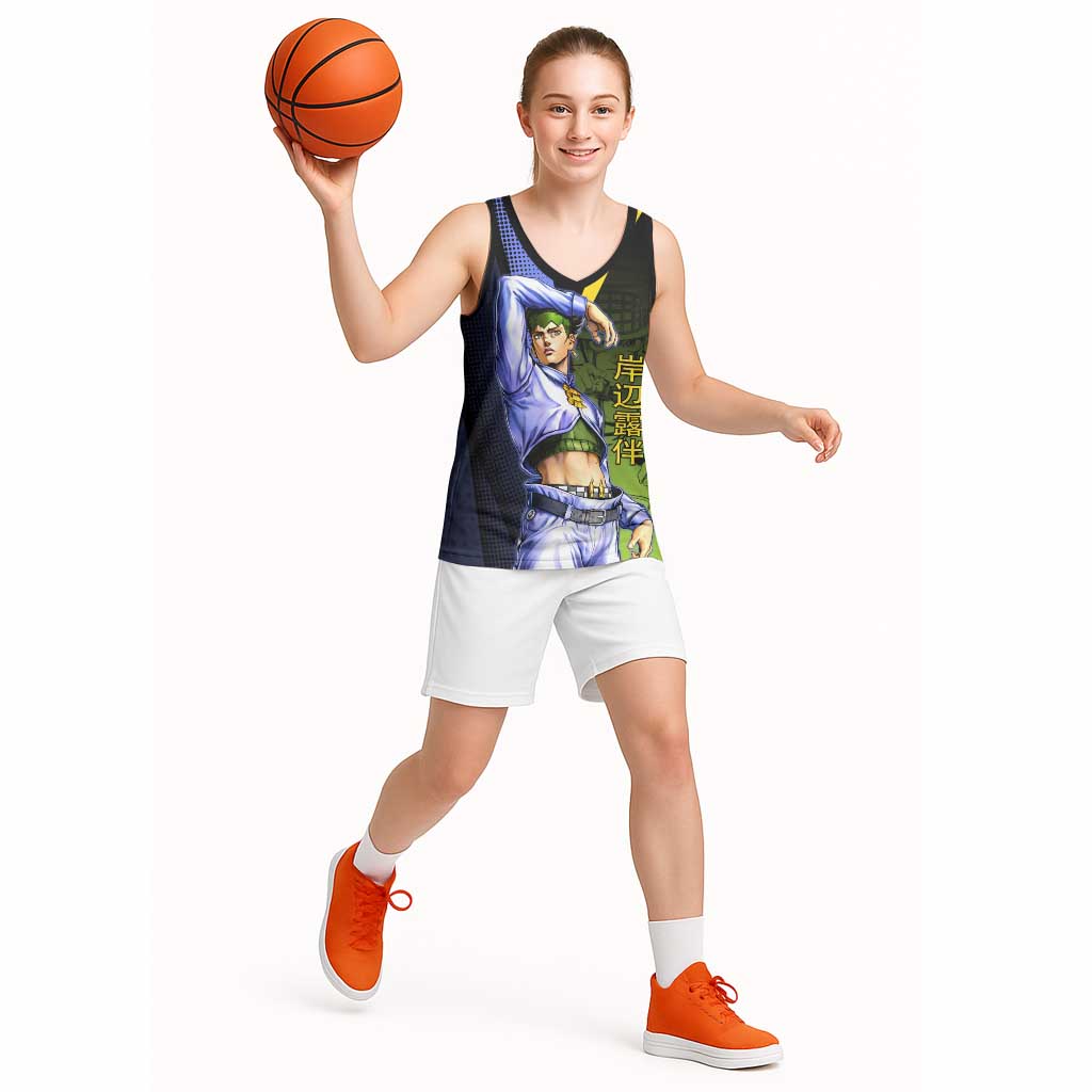 Rohan Kishibe JoJo’s Bizarre Adventure Basketball Jersey with Heaven's Door Stand and Manga Style - The Mazicc