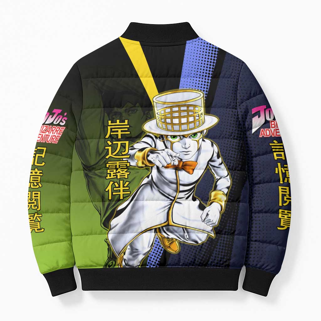 Rohan Kishibe JoJo’s Bizarre Adventure Bomber Puffer Jacket with Heaven's Door Stand and Manga Style - The Mazicc