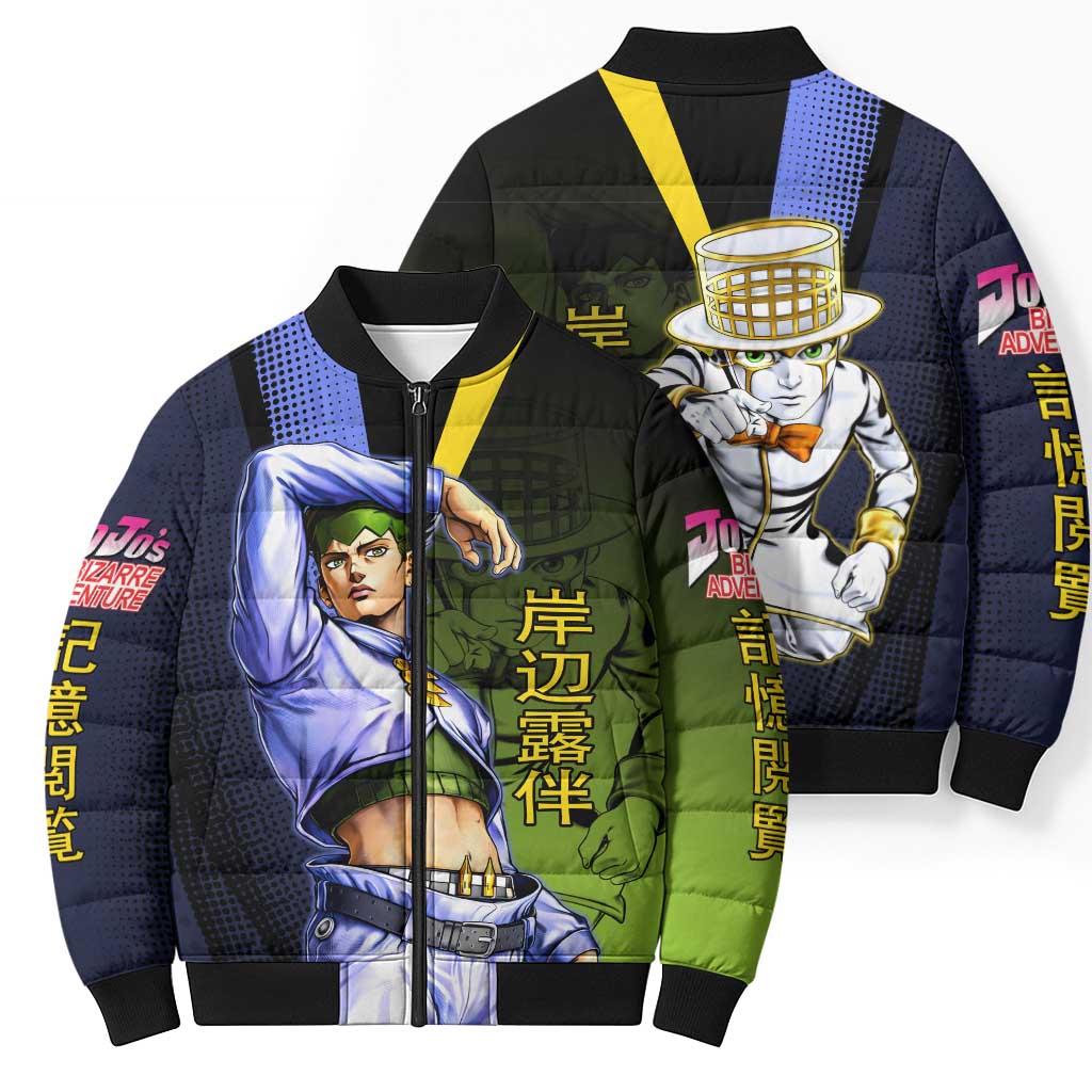 Rohan Kishibe JoJo’s Bizarre Adventure Bomber Puffer Jacket with Heaven's Door Stand and Manga Style - The Mazicc