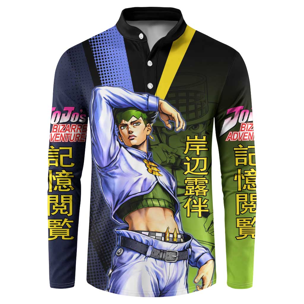 Rohan Kishibe JoJo’s Bizarre Adventure Button Sweatshirt with Heaven's Door Stand and Manga Style - The Mazicc