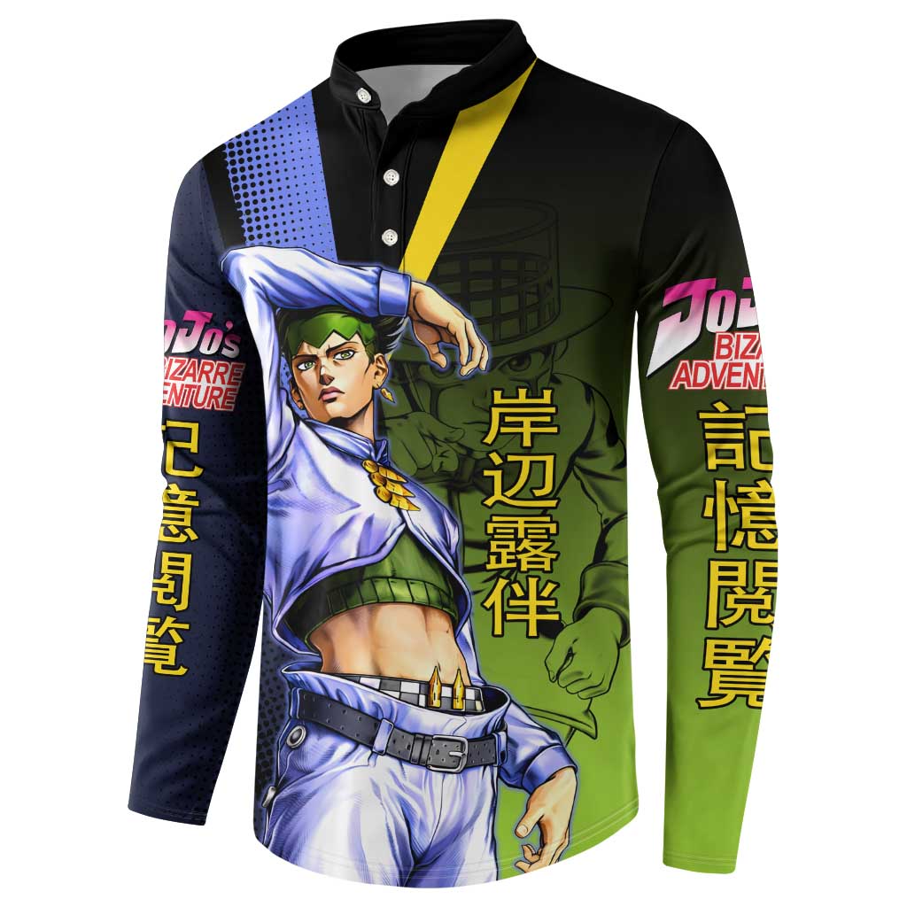 Rohan Kishibe JoJo’s Bizarre Adventure Button Sweatshirt with Heaven's Door Stand and Manga Style - The Mazicc