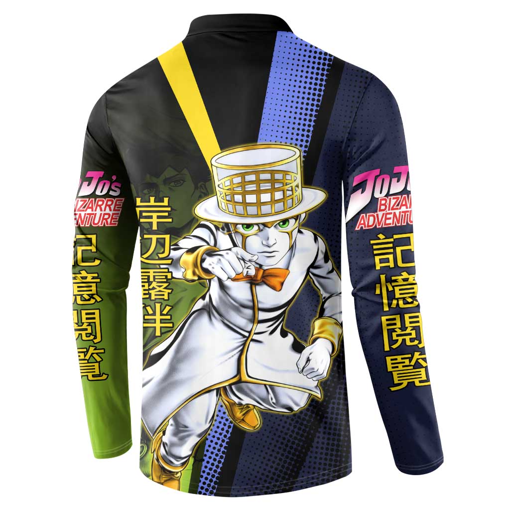 Rohan Kishibe JoJo’s Bizarre Adventure Button Sweatshirt with Heaven's Door Stand and Manga Style - The Mazicc