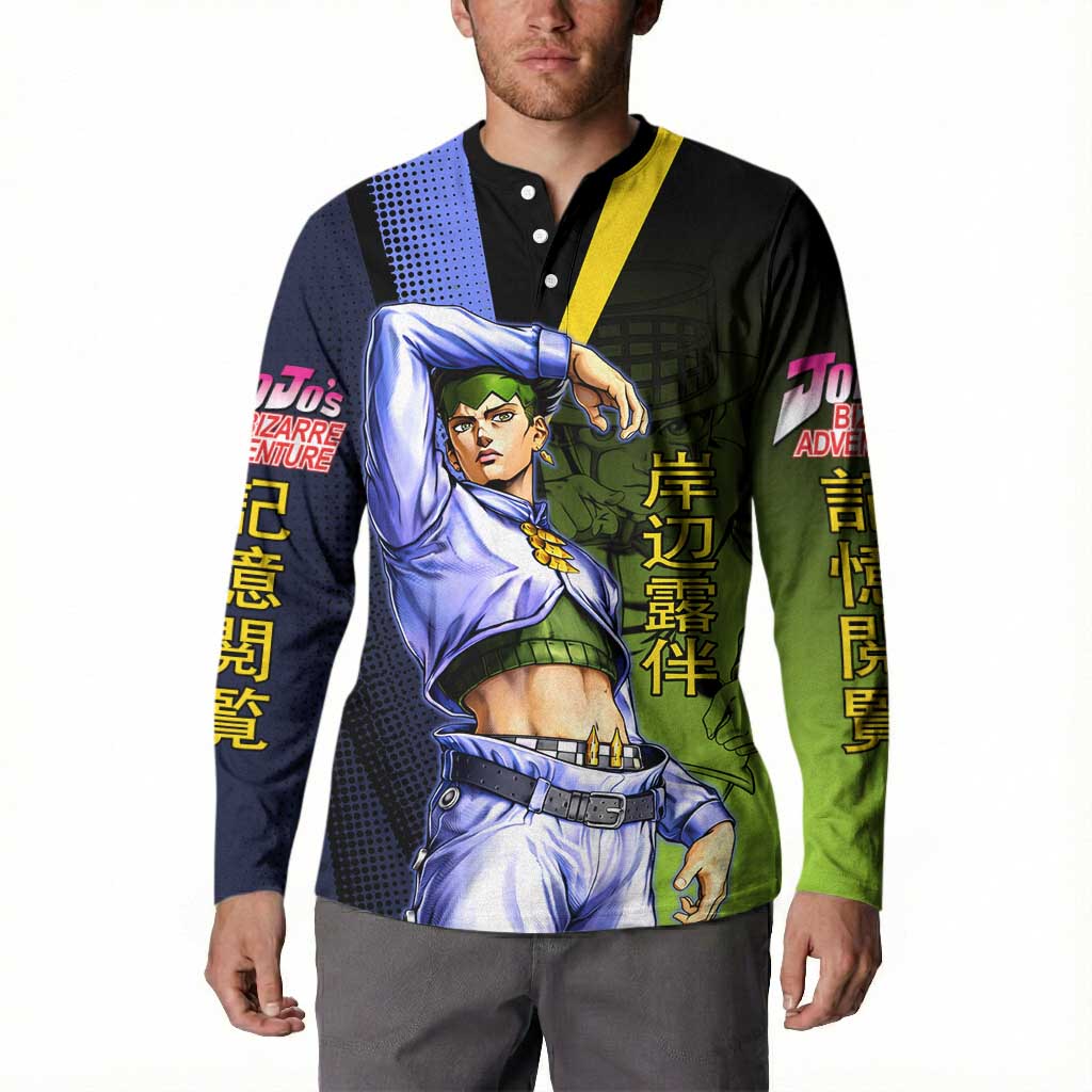 Rohan Kishibe JoJo’s Bizarre Adventure Button Sweatshirt with Heaven's Door Stand and Manga Style - The Mazicc