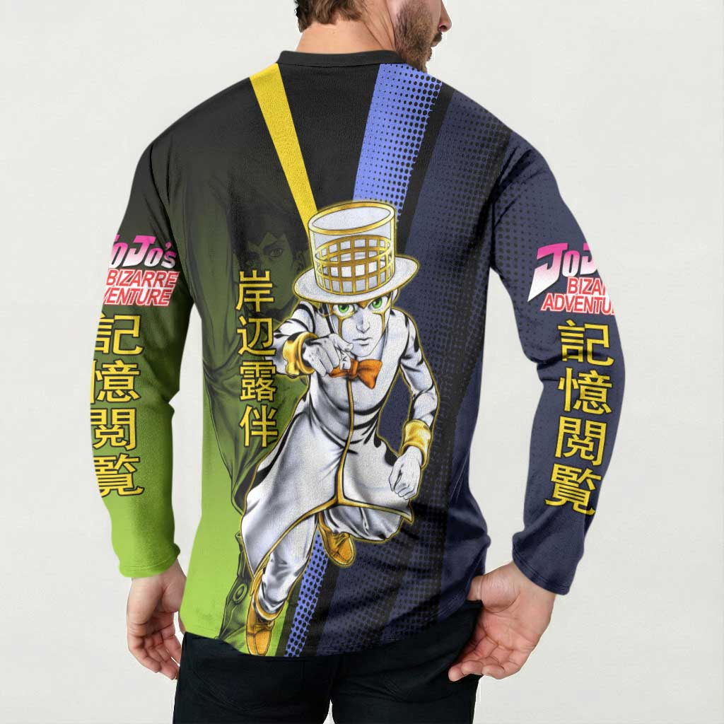 Rohan Kishibe JoJo’s Bizarre Adventure Button Sweatshirt with Heaven's Door Stand and Manga Style - The Mazicc