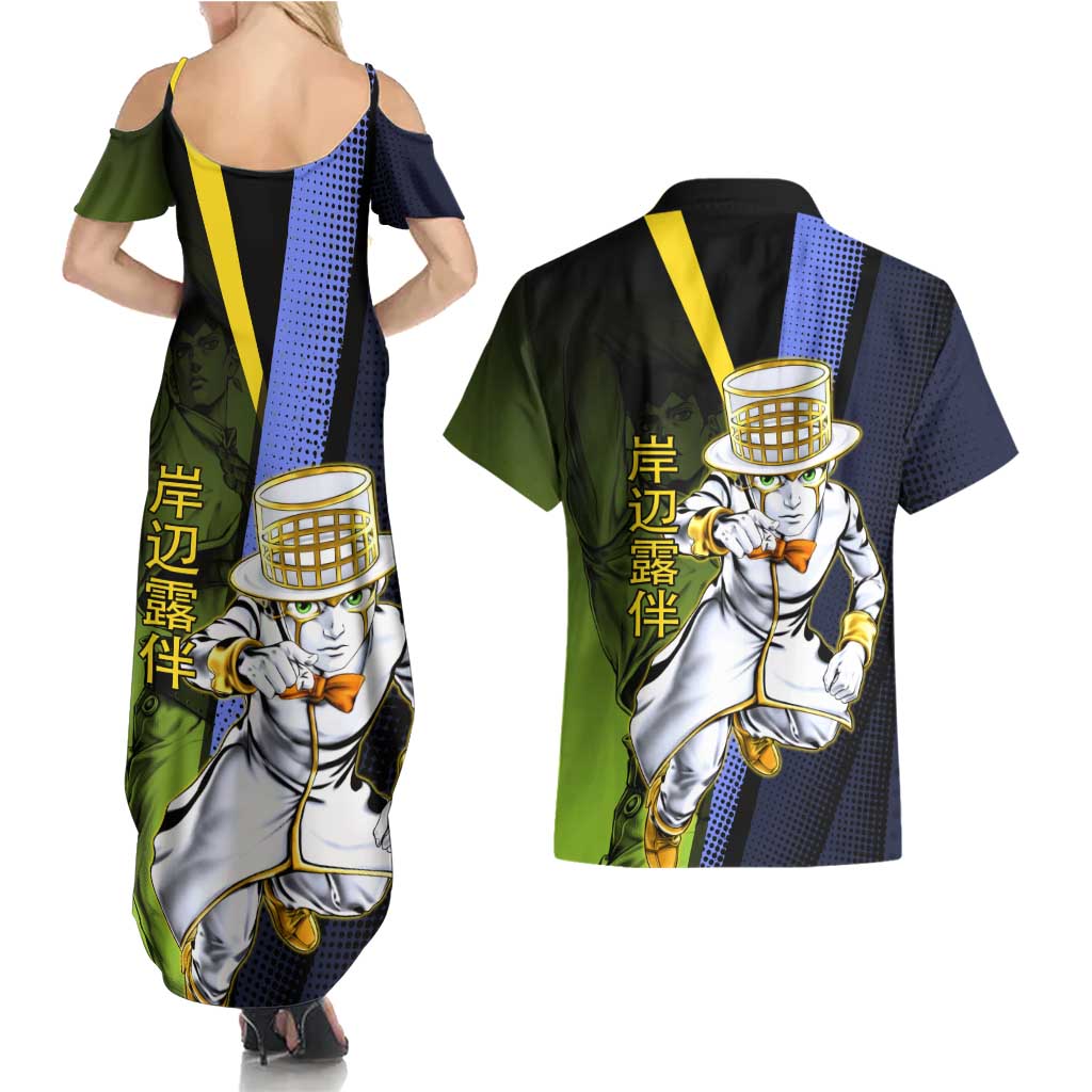 Rohan Kishibe JoJo’s Bizarre Adventure Couples Matching Summer Maxi Dress and Hawaiian Shirt with Heaven's Door Stand and Manga Style - The Mazicc
