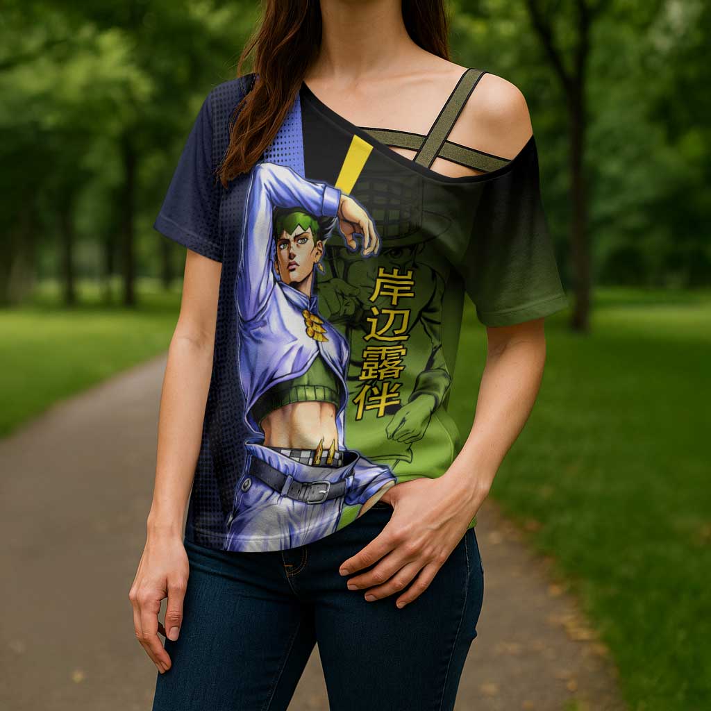 Rohan Kishibe JoJo’s Bizarre Adventure Cross Shoulder Shirt with Heaven's Door Stand and Manga Style - The Mazicc