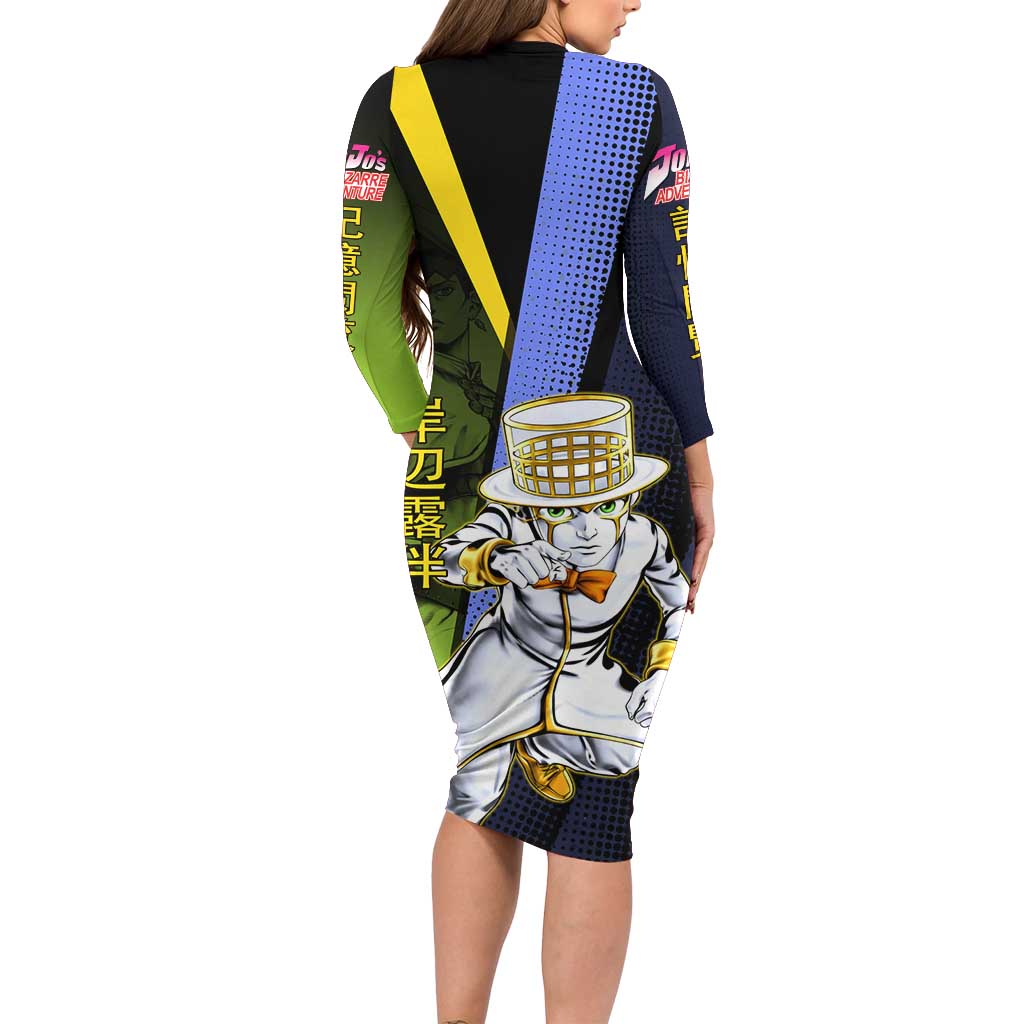 Rohan Kishibe JoJo’s Bizarre Adventure Family Matching Long Sleeve Bodycon Dress and Hawaiian Shirt with Heaven's Door Stand and Manga Style