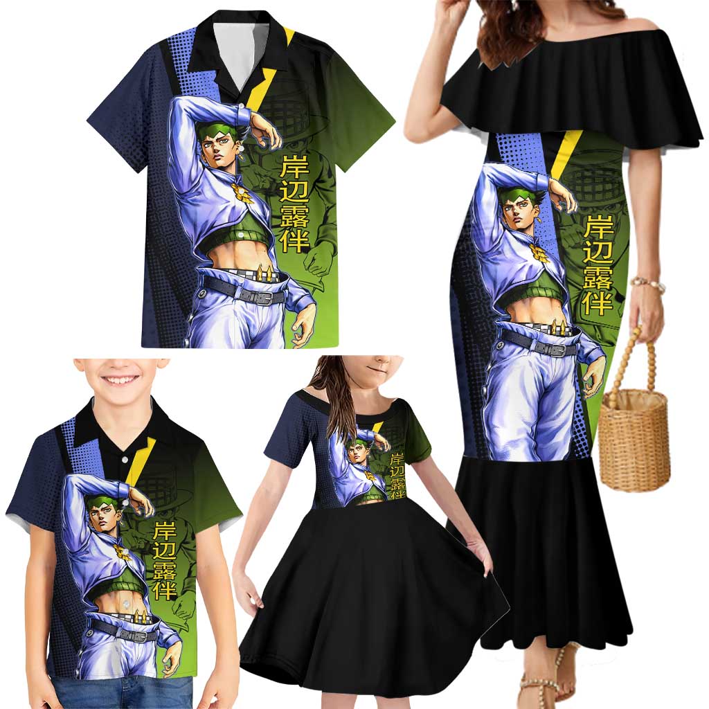 Rohan Kishibe JoJo’s Bizarre Adventure Family Matching Mermaid Dress and Hawaiian Shirt with Heaven's Door Stand and Manga Style