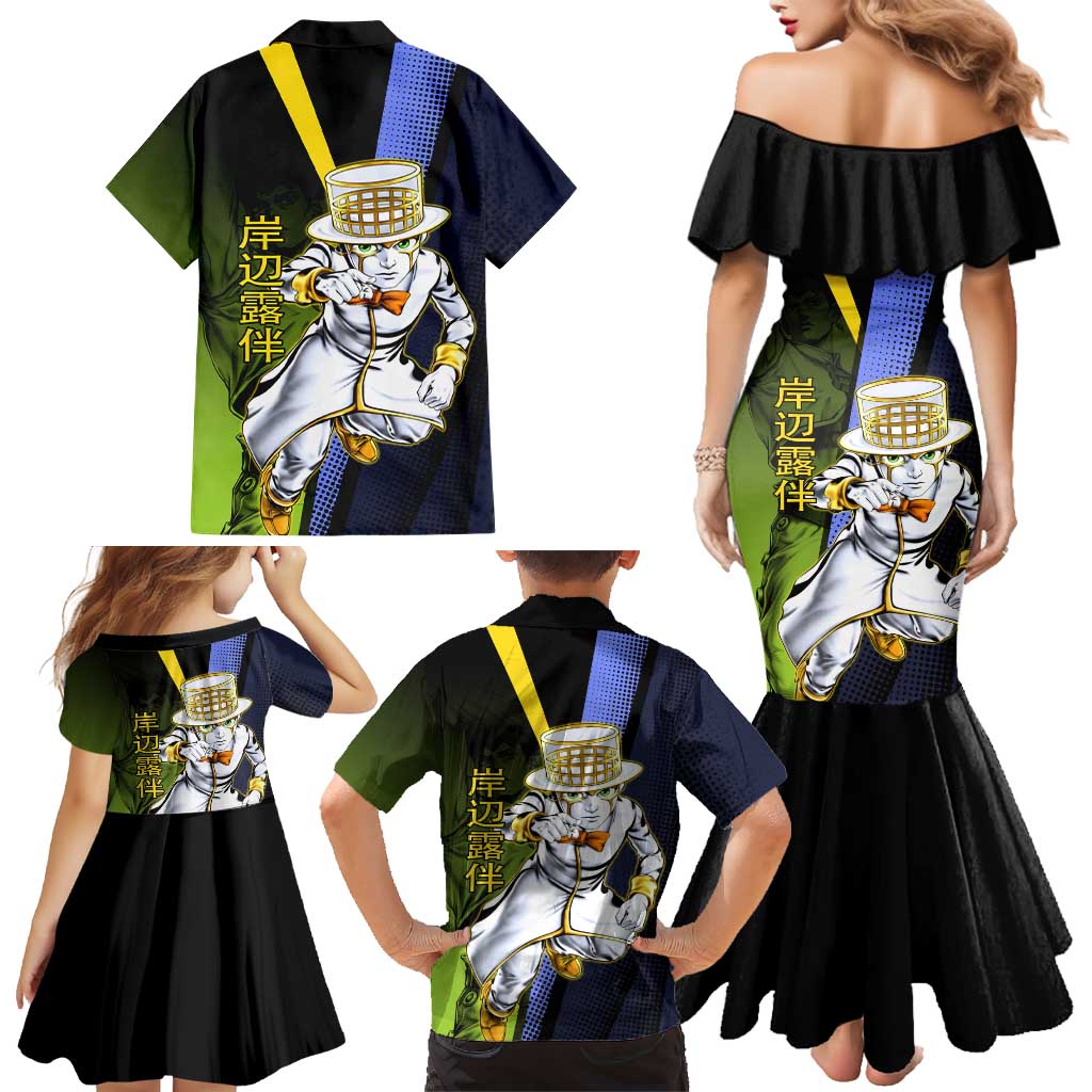 Rohan Kishibe JoJo’s Bizarre Adventure Family Matching Mermaid Dress and Hawaiian Shirt with Heaven's Door Stand and Manga Style