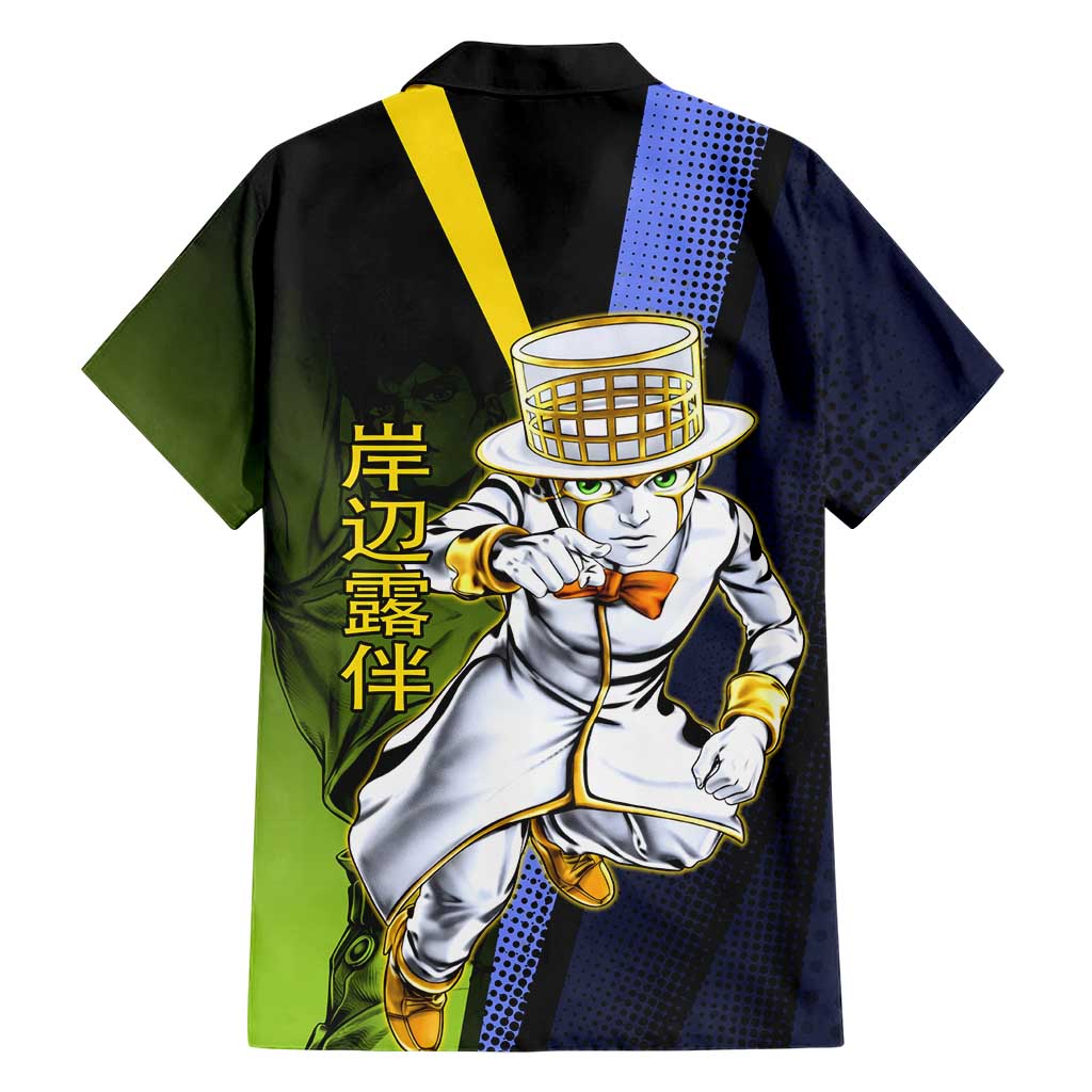 Rohan Kishibe JoJo’s Bizarre Adventure Family Matching Off Shoulder Maxi Dress and Hawaiian Shirt with Heaven's Door Stand and Manga Style