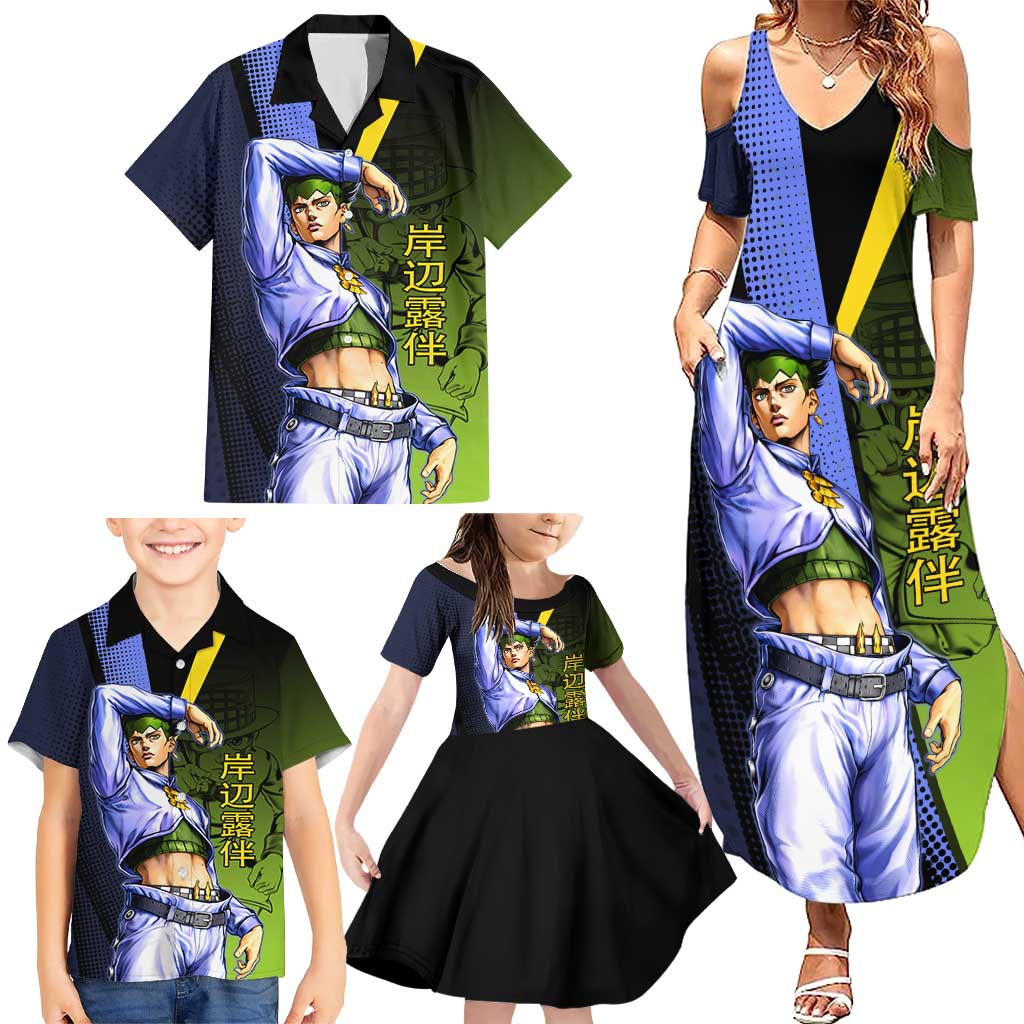 Rohan Kishibe JoJo’s Bizarre Adventure Family Matching Summer Maxi Dress and Hawaiian Shirt with Heaven's Door Stand and Manga Style
