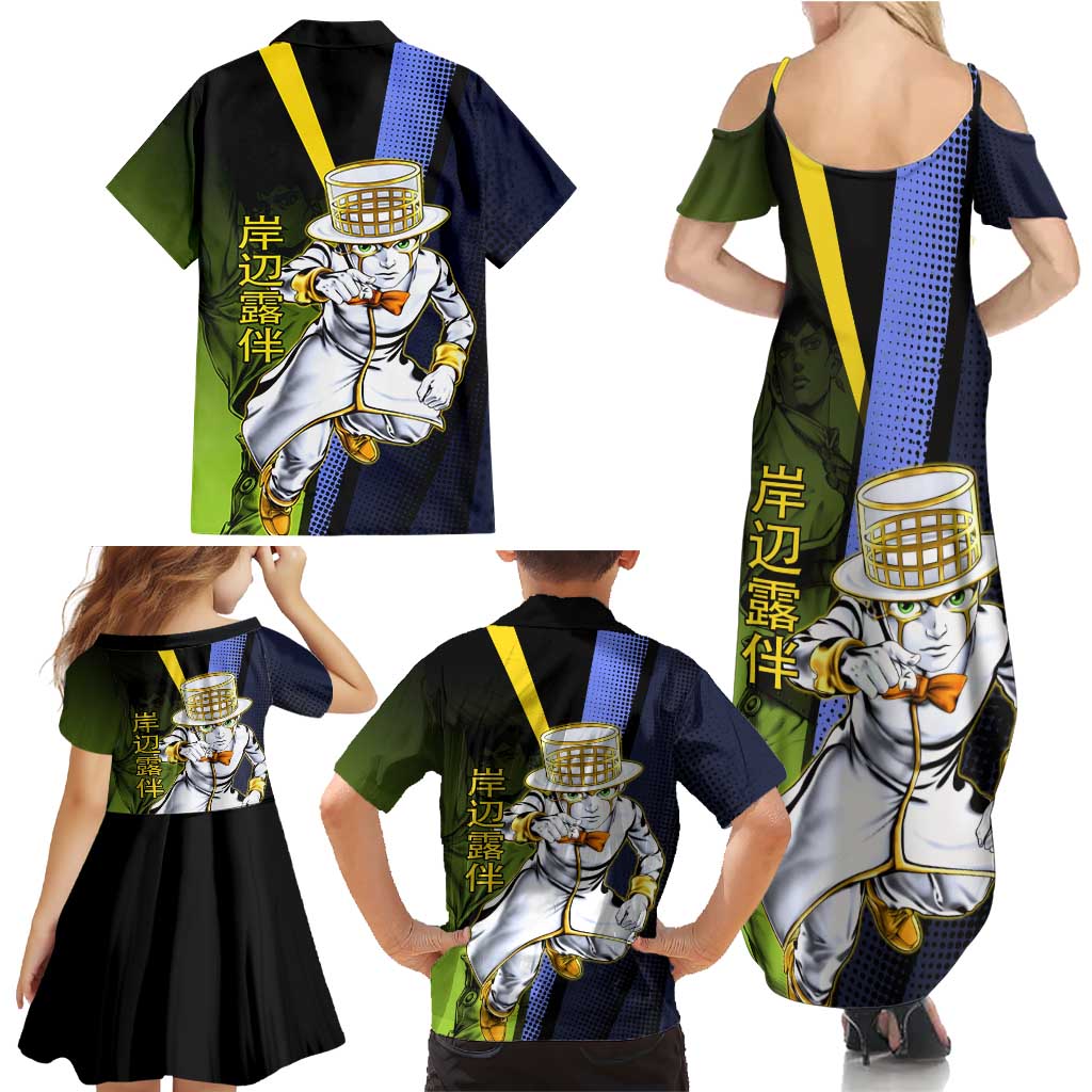 Rohan Kishibe JoJo’s Bizarre Adventure Family Matching Summer Maxi Dress and Hawaiian Shirt with Heaven's Door Stand and Manga Style
