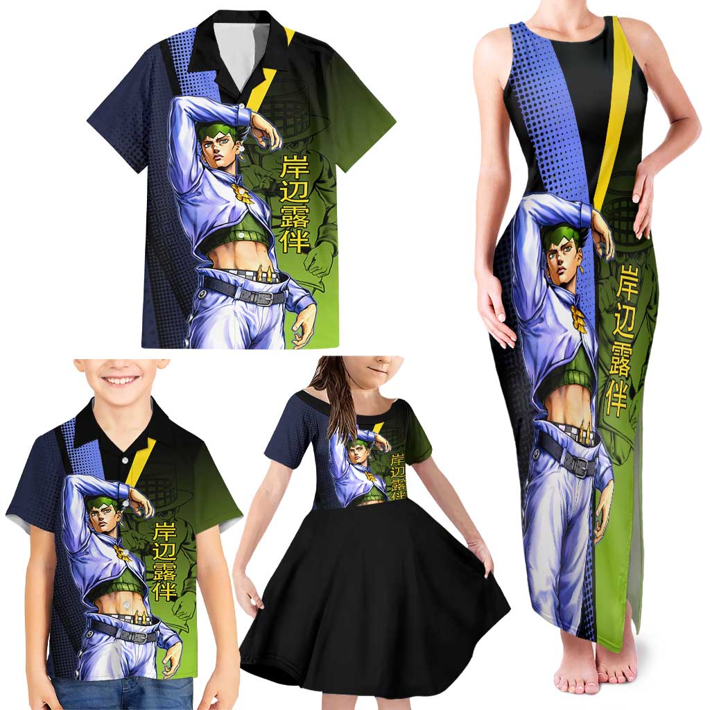 Rohan Kishibe JoJo’s Bizarre Adventure Family Matching Tank Maxi Dress and Hawaiian Shirt with Heaven's Door Stand and Manga Style