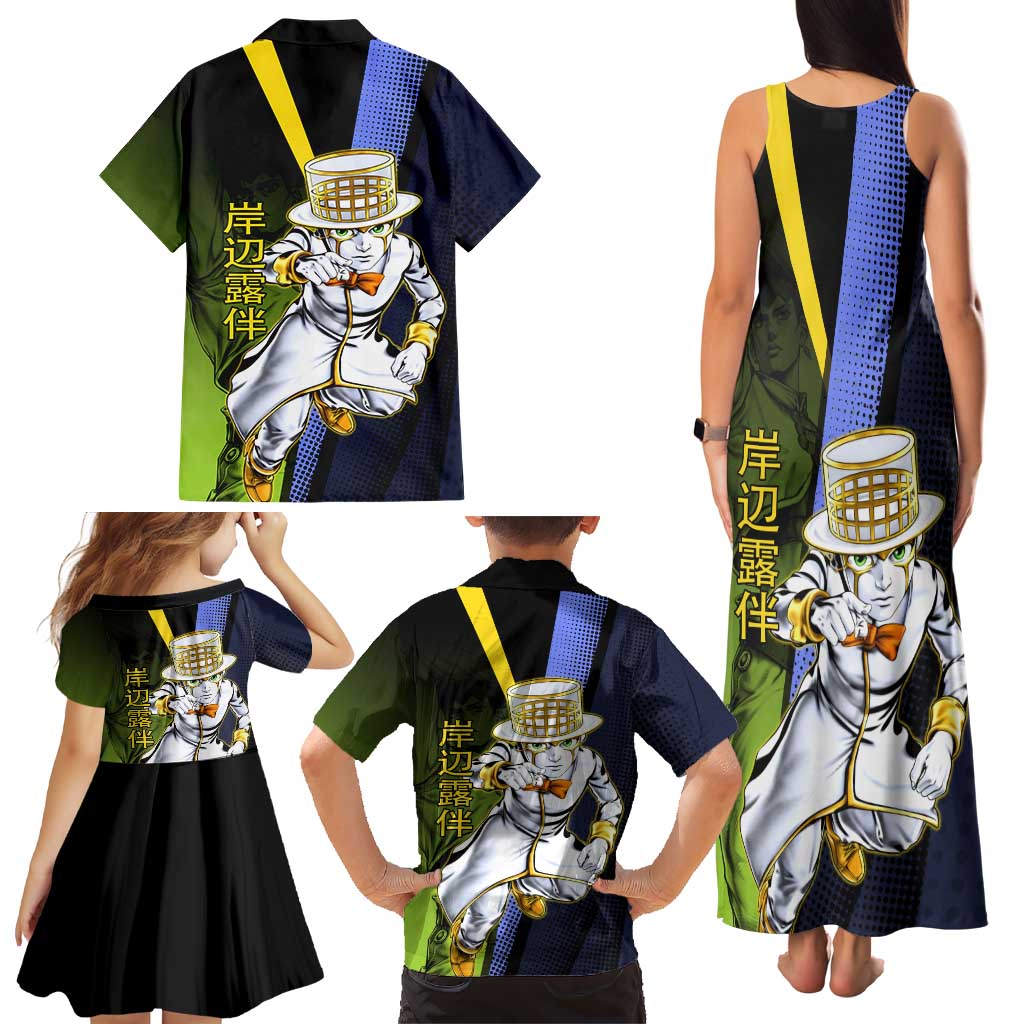 Rohan Kishibe JoJo’s Bizarre Adventure Family Matching Tank Maxi Dress and Hawaiian Shirt with Heaven's Door Stand and Manga Style