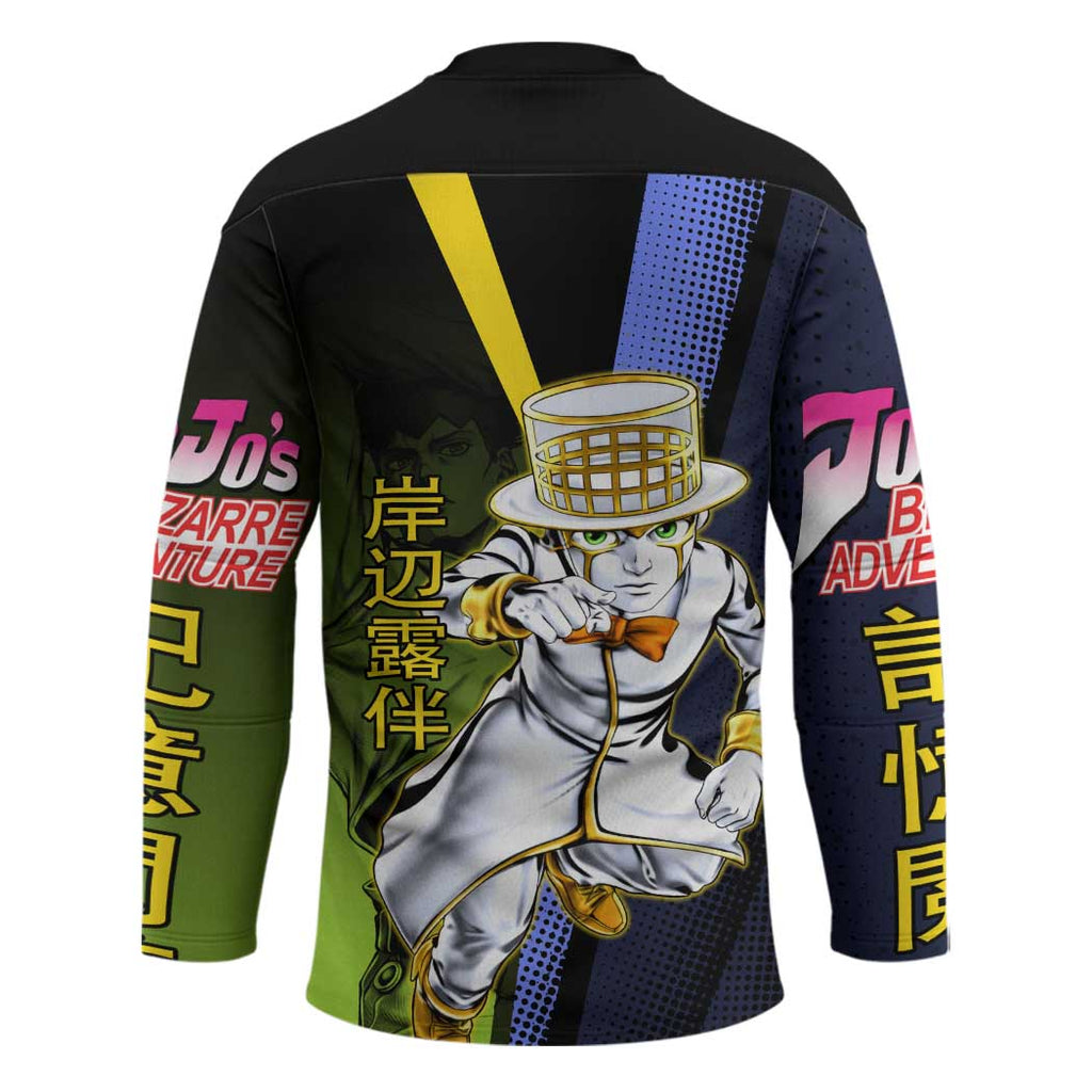 Rohan Kishibe JoJo’s Bizarre Adventure Hockey Jersey with Heaven's Door Stand and Manga Style - The Mazicc
