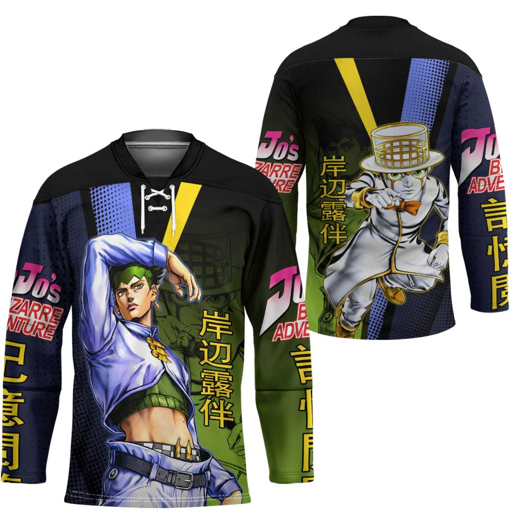 Rohan Kishibe JoJo’s Bizarre Adventure Hockey Jersey with Heaven's Door Stand and Manga Style - The Mazicc