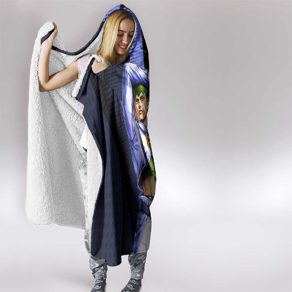 Rohan Kishibe JoJo’s Bizarre Adventure Hooded Blanket with Heaven's Door Stand and Manga Style - The Mazicc