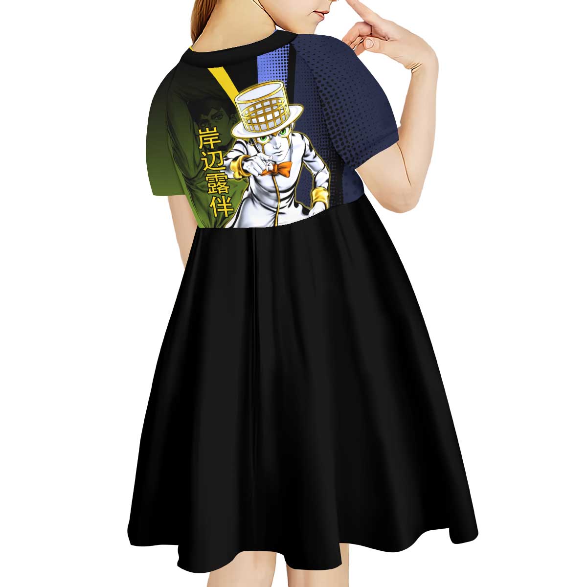Rohan Kishibe JoJo’s Bizarre Adventure Kid Short Sleeve Dress with Heaven's Door Stand and Manga Style - The Mazicc