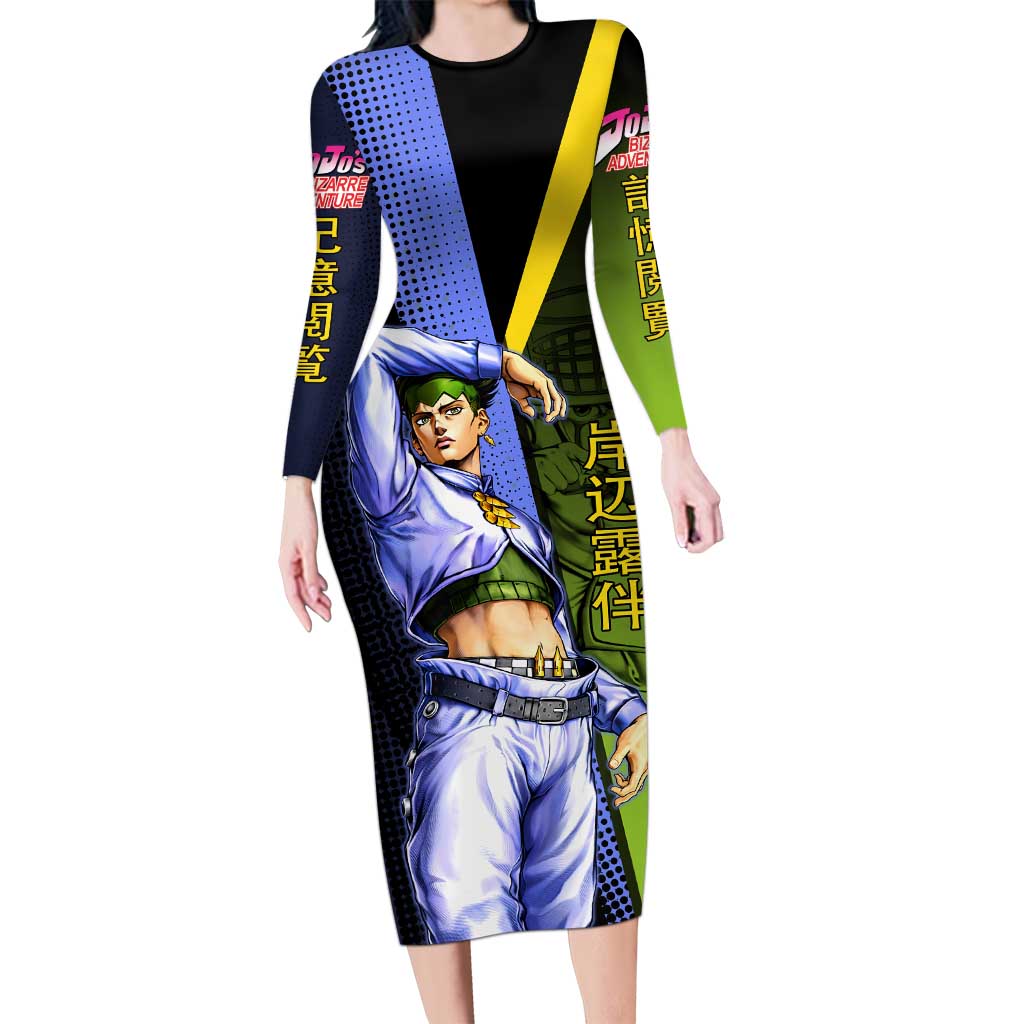 Rohan Kishibe JoJo’s Bizarre Adventure Long Sleeve Bodycon Dress with Heaven's Door Stand and Manga Style - The Mazicc