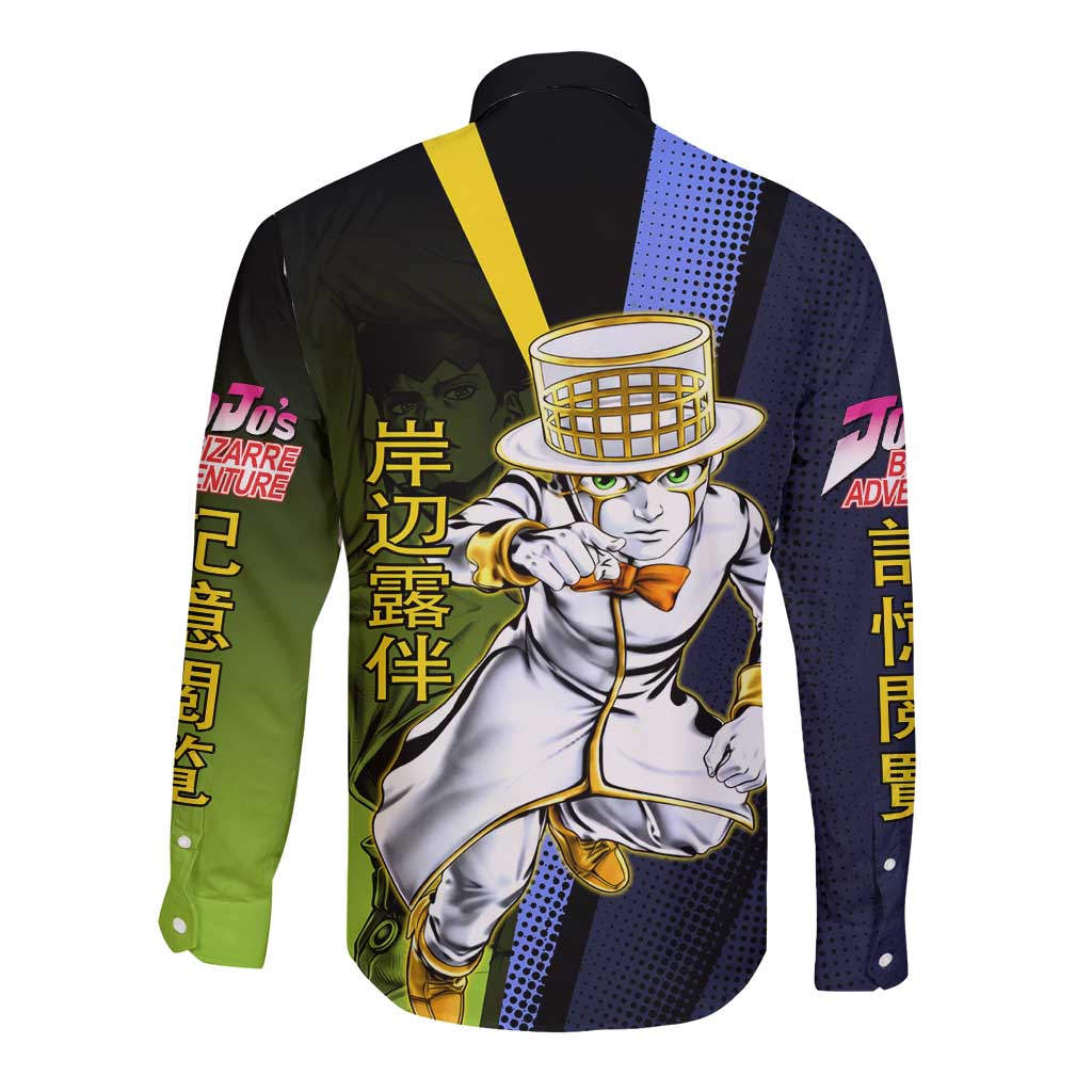 Rohan Kishibe JoJo’s Bizarre Adventure Long Sleeve Button Shirt with Heaven's Door Stand and Manga Style - The Mazicc