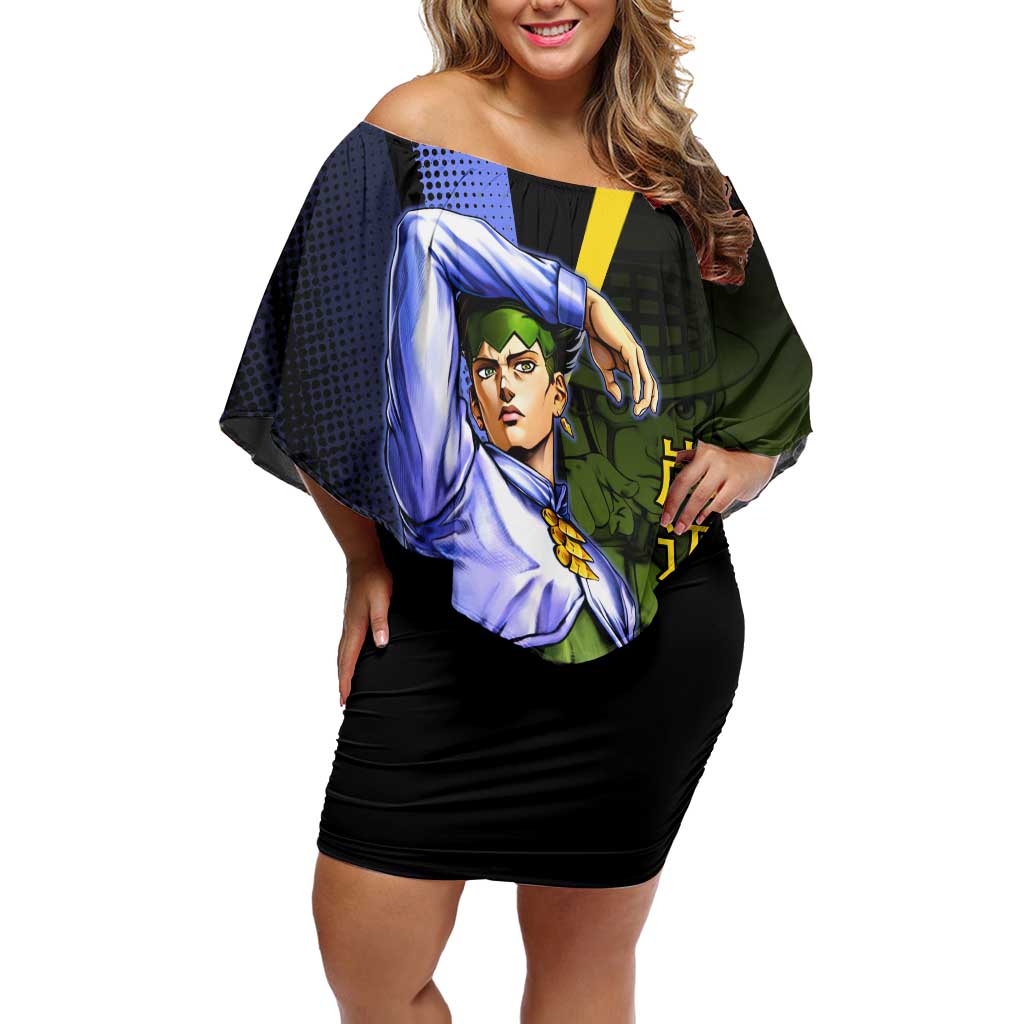 Rohan Kishibe JoJo’s Bizarre Adventure Off Shoulder Short Dress with Heaven's Door Stand and Manga Style - The Mazicc