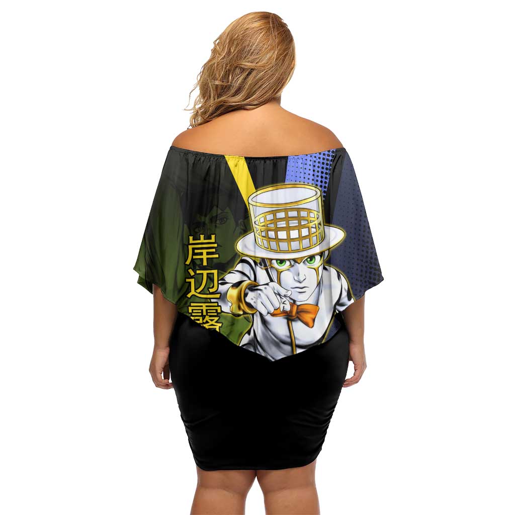 Rohan Kishibe JoJo’s Bizarre Adventure Off Shoulder Short Dress with Heaven's Door Stand and Manga Style - The Mazicc