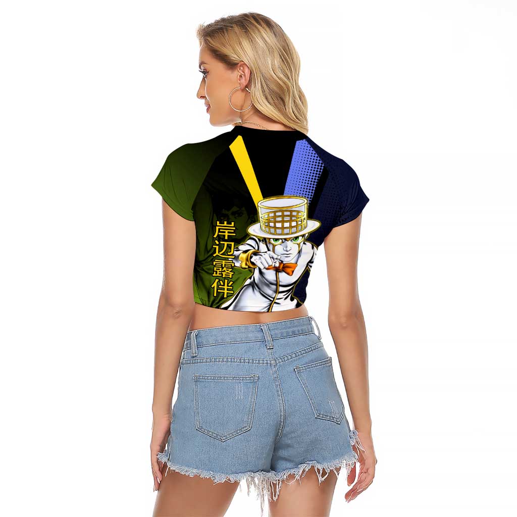 Rohan Kishibe JoJo’s Bizarre Adventure Raglan Cropped T Shirt with Heaven's Door Stand and Manga Style - The Mazicc