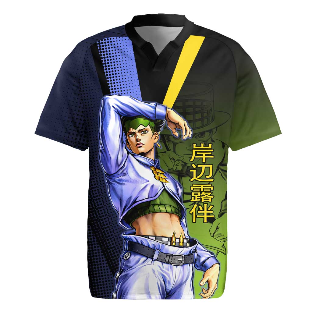 Rohan Kishibe JoJo’s Bizarre Adventure Rugby Jersey with Heaven's Door Stand and Manga Style - The Mazicc
