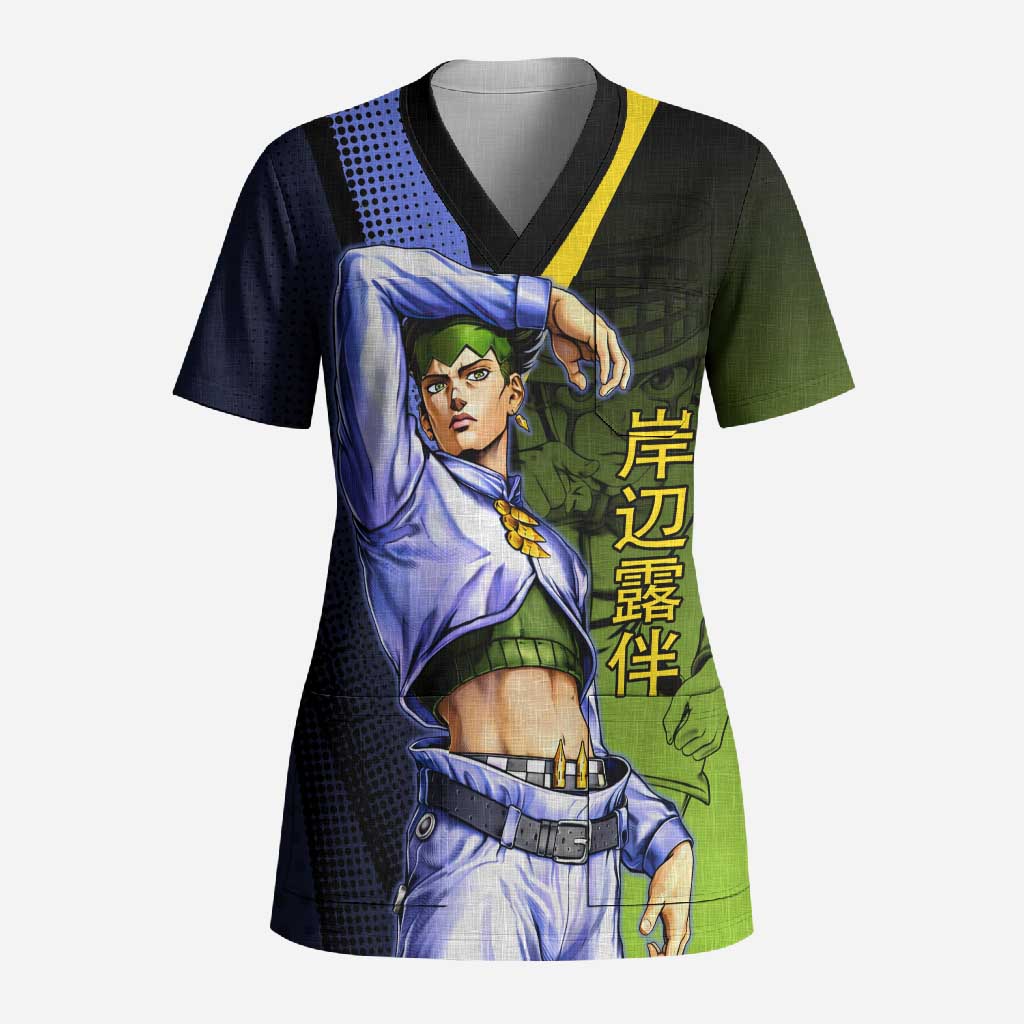 Rohan Kishibe JoJo’s Bizarre Adventure Scrub Top with Heaven's Door Stand and Manga Style - The Mazicc