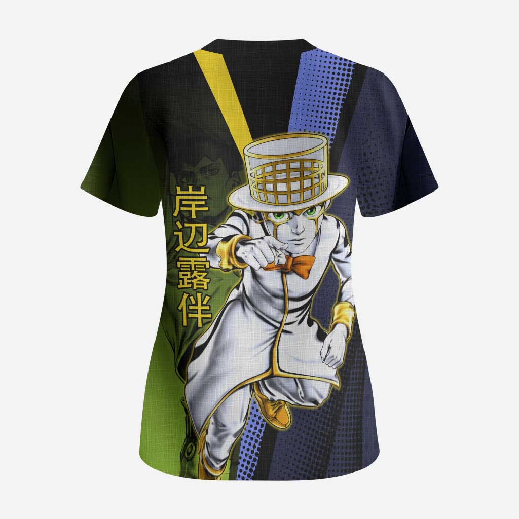 Rohan Kishibe JoJo’s Bizarre Adventure Scrub Top with Heaven's Door Stand and Manga Style - The Mazicc