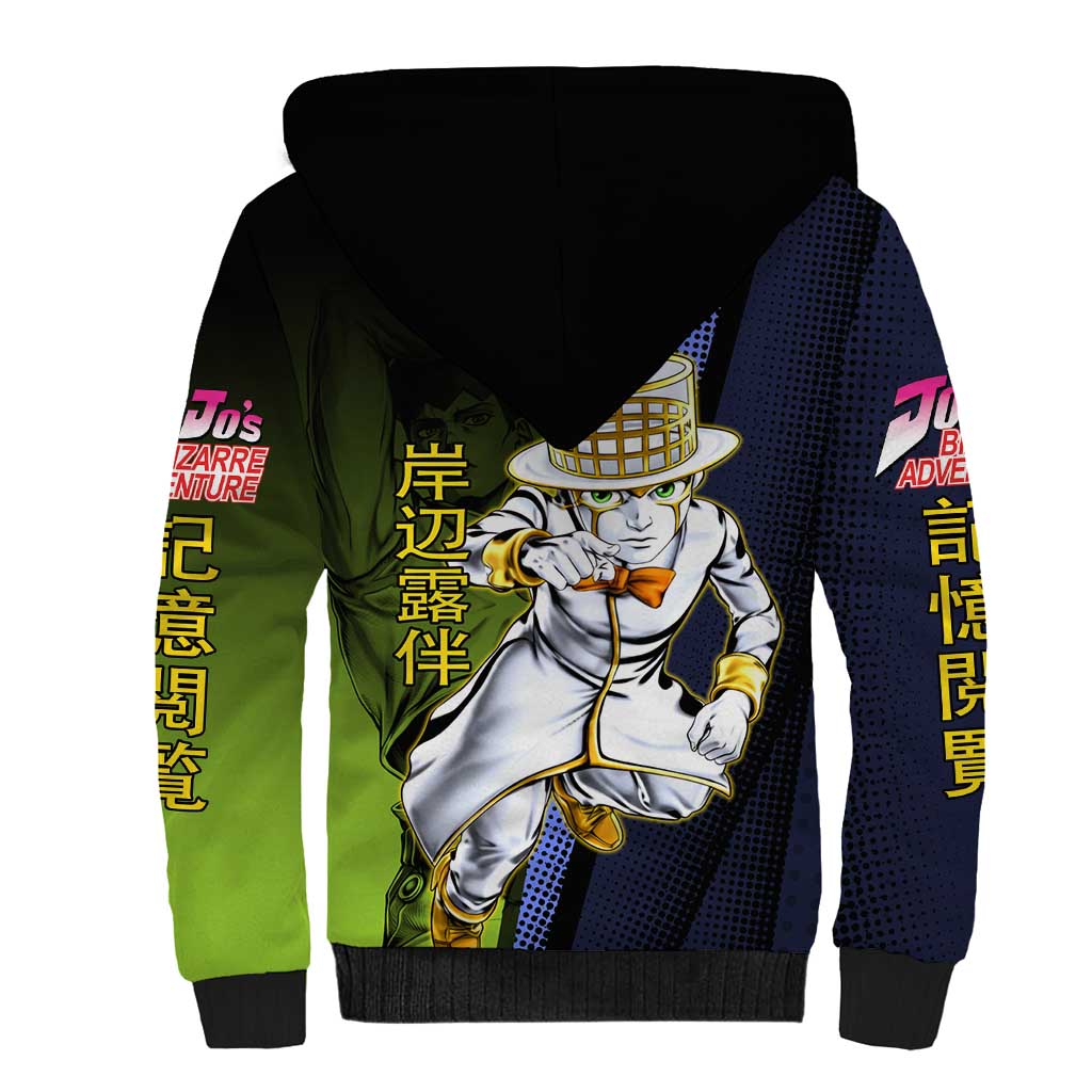 Rohan Kishibe JoJo’s Bizarre Adventure Sherpa Hoodie with Heaven's Door Stand and Manga Style - The Mazicc
