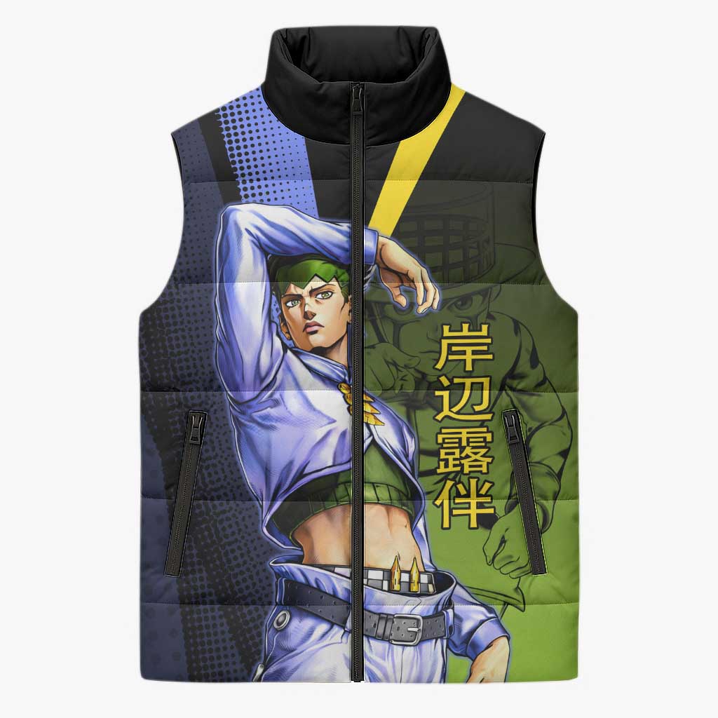 Rohan Kishibe JoJo’s Bizarre Adventure Sleeveless Puffer Jacket with Heaven's Door Stand and Manga Style - The Mazicc