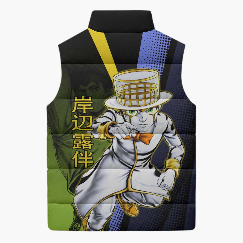 Rohan Kishibe JoJo’s Bizarre Adventure Sleeveless Puffer Jacket with Heaven's Door Stand and Manga Style - The Mazicc