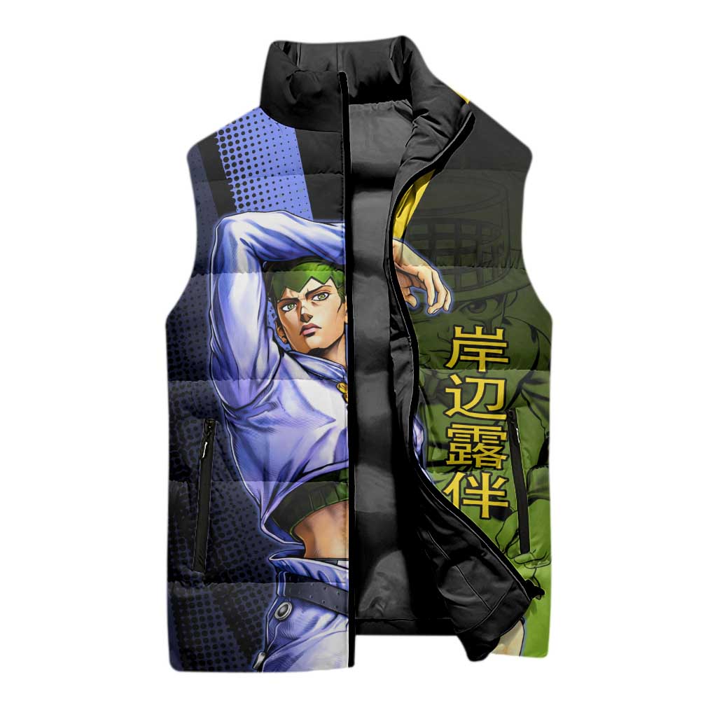 Rohan Kishibe JoJo’s Bizarre Adventure Sleeveless Puffer Jacket with Heaven's Door Stand and Manga Style - The Mazicc