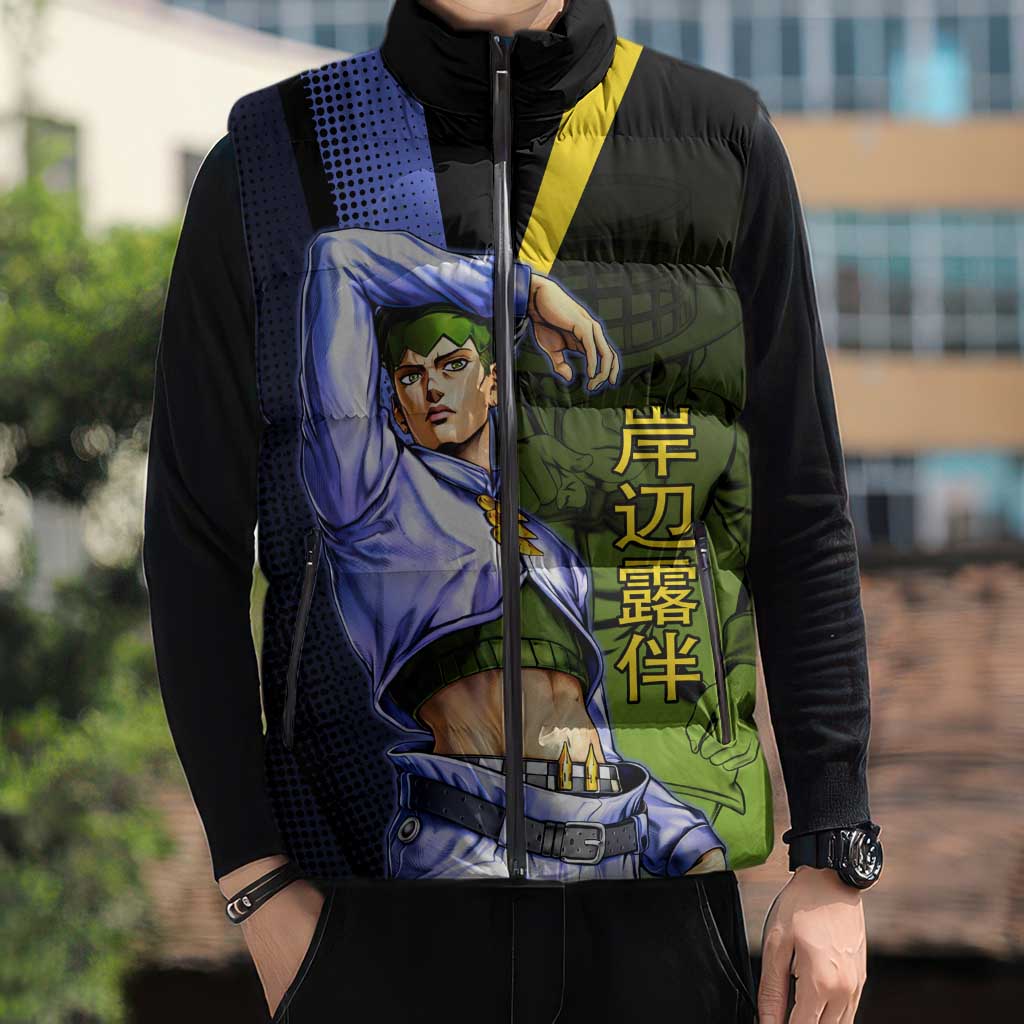 Rohan Kishibe JoJo’s Bizarre Adventure Sleeveless Puffer Jacket with Heaven's Door Stand and Manga Style - The Mazicc