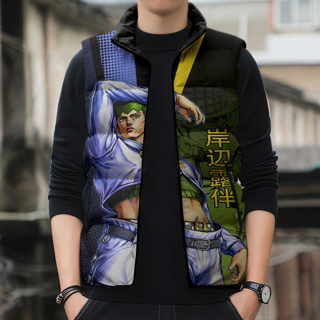 Rohan Kishibe JoJo’s Bizarre Adventure Sleeveless Puffer Jacket with Heaven's Door Stand and Manga Style - The Mazicc