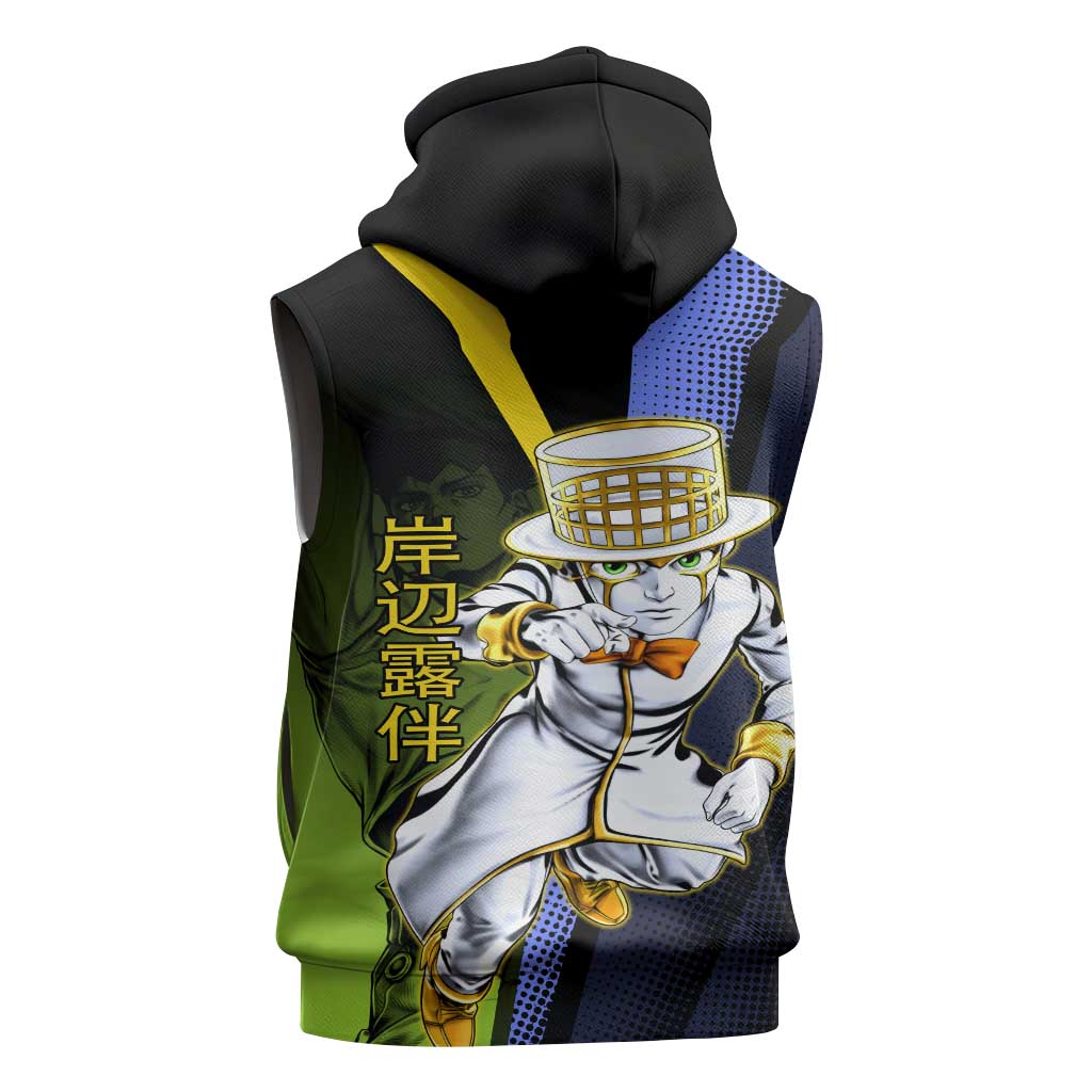 Rohan Kishibe JoJo’s Bizarre Adventure Sleeveless Zip Hoodie with Heaven's Door Stand and Manga Style - The Mazicc