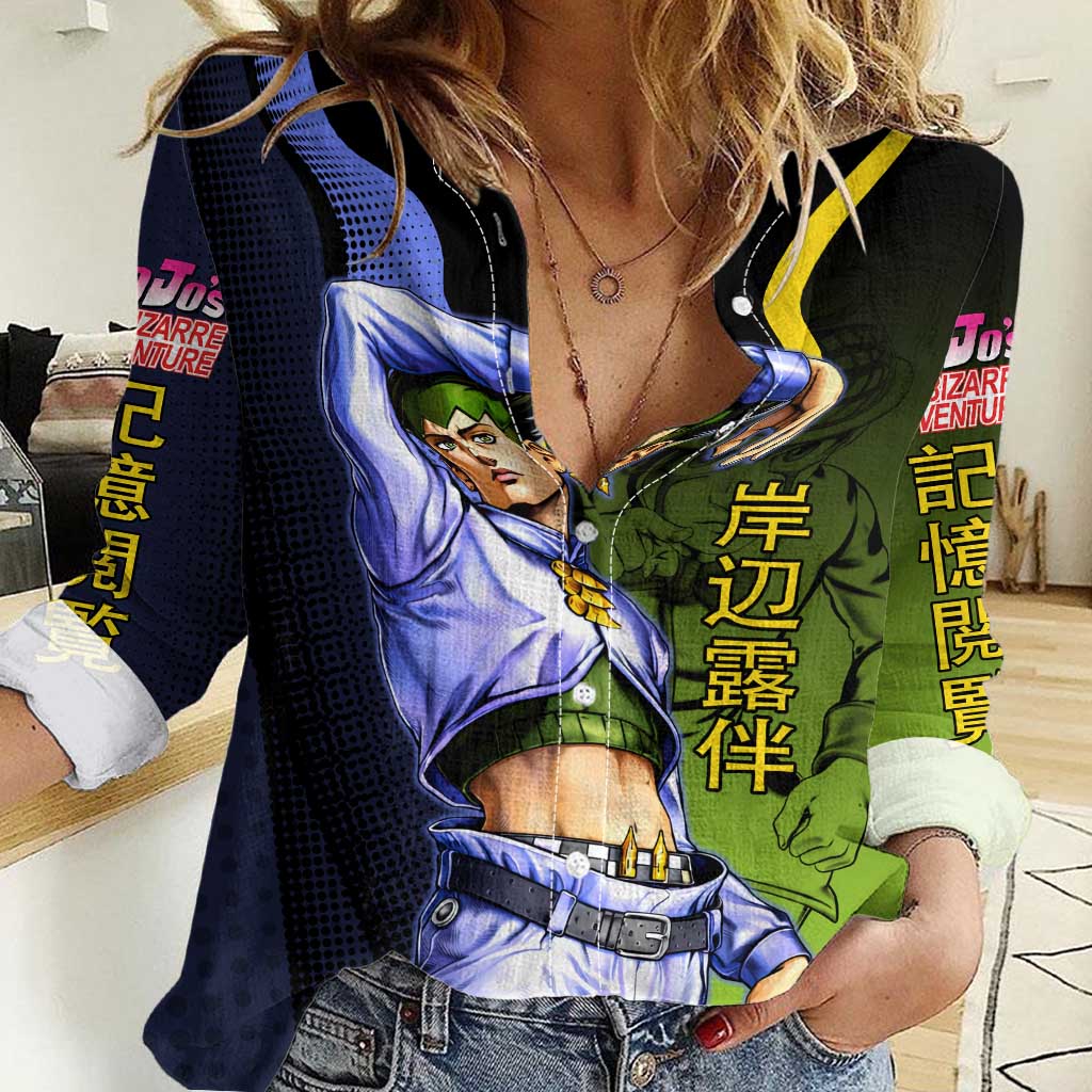 Rohan Kishibe JoJo’s Bizarre Adventure Women Casual Shirt with Heaven's Door Stand and Manga Style - The Mazicc