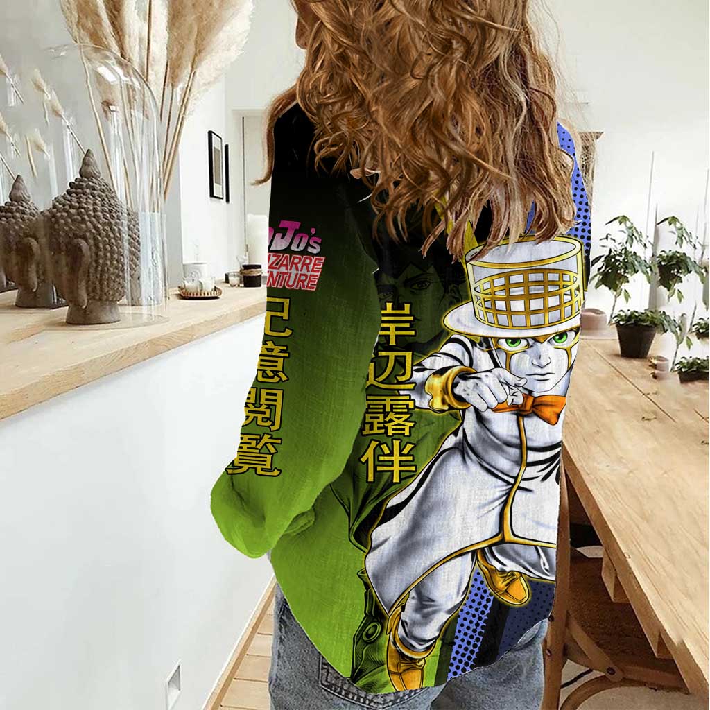 Rohan Kishibe JoJo’s Bizarre Adventure Women Casual Shirt with Heaven's Door Stand and Manga Style - The Mazicc