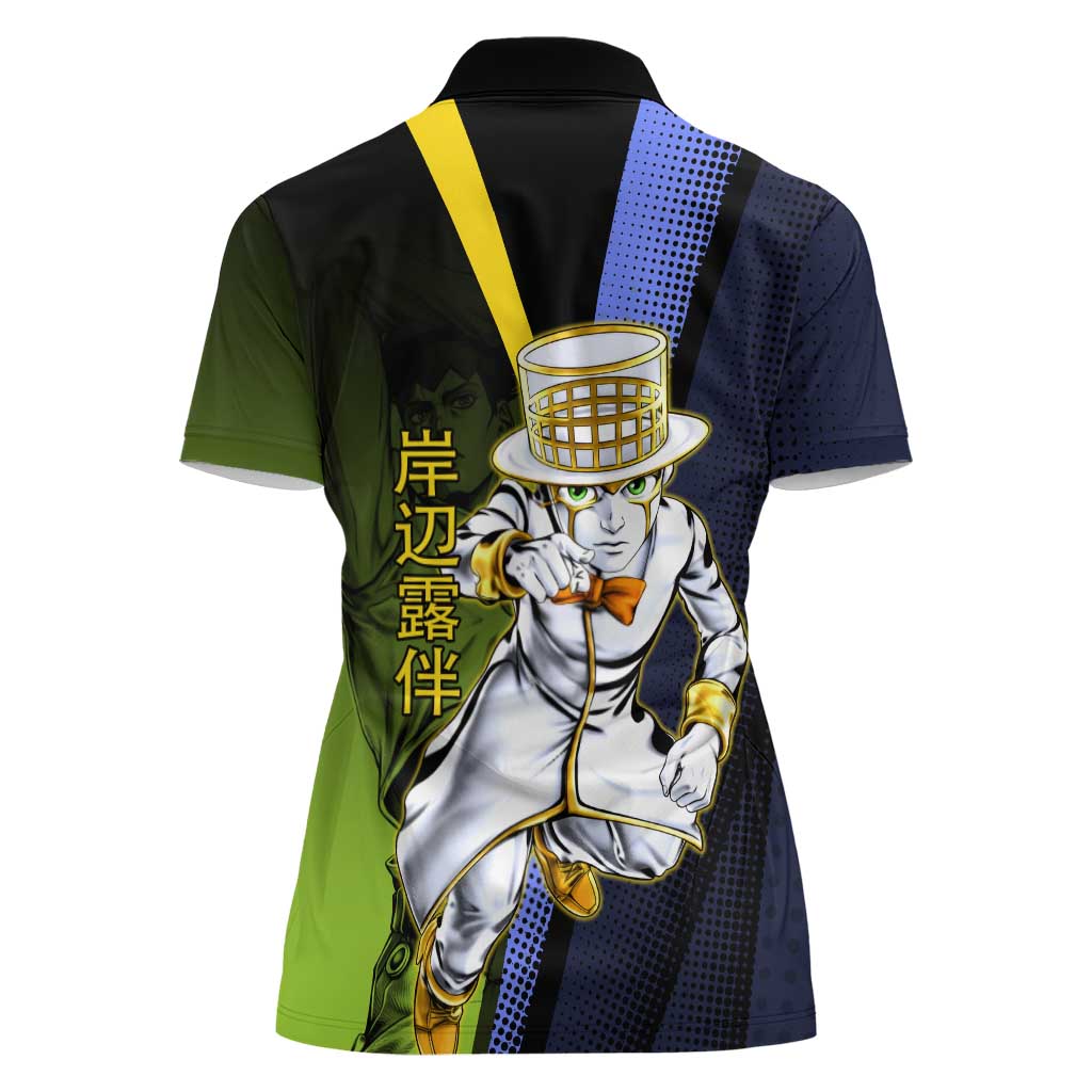 Rohan Kishibe JoJo’s Bizarre Adventure Women Polo Shirt with Heaven's Door Stand and Manga Style - The Mazicc