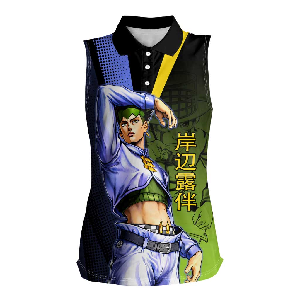 Rohan Kishibe JoJo’s Bizarre Adventure Women Sleeveless Polo Shirt with Heaven's Door Stand and Manga Style - The Mazicc