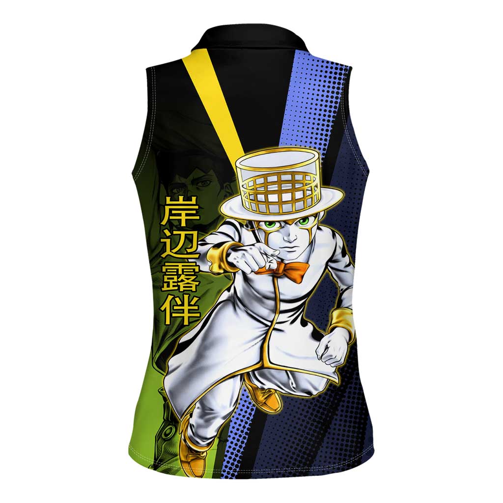 Rohan Kishibe JoJo’s Bizarre Adventure Women Sleeveless Polo Shirt with Heaven's Door Stand and Manga Style - The Mazicc